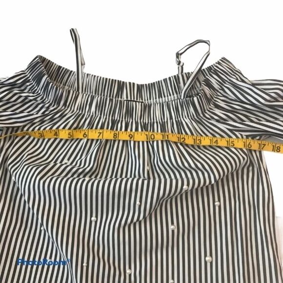 BCX Striped Pearl Off Shoulder Blouse Black White Stripes Size XS - Picture 7 of 8